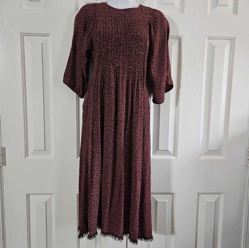 Nipon Boutique Dress Midi XS Prairie Ditzy Floral Cottagecore FLAW Lace Country